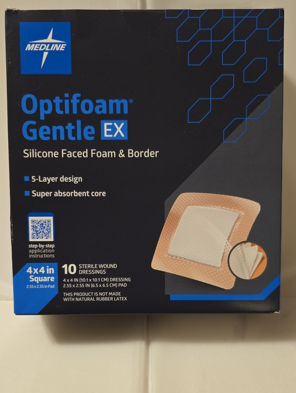 Medline Optifoam Gentle EX 4x4 Silicone Foam Wound Dressings 10ct NIB